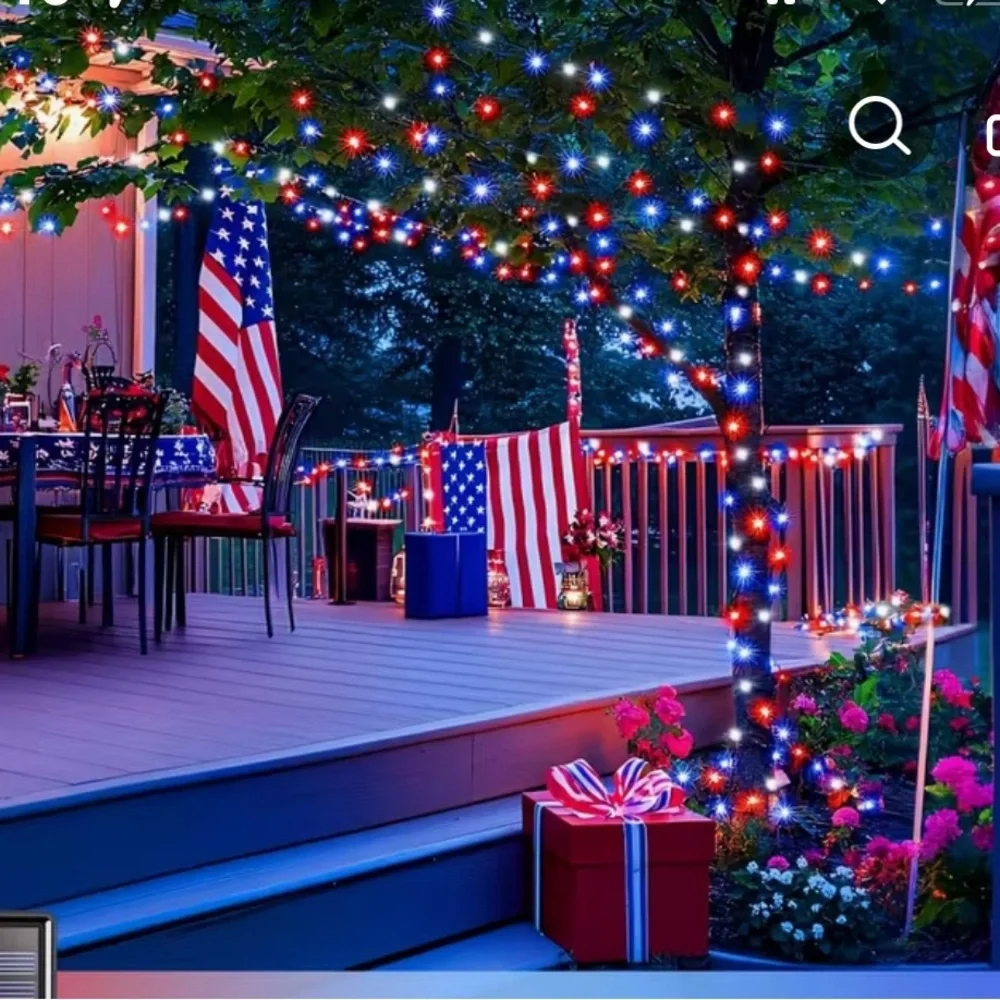 Red White Blue Solar Lights Outdoor LED Waterproof Lights